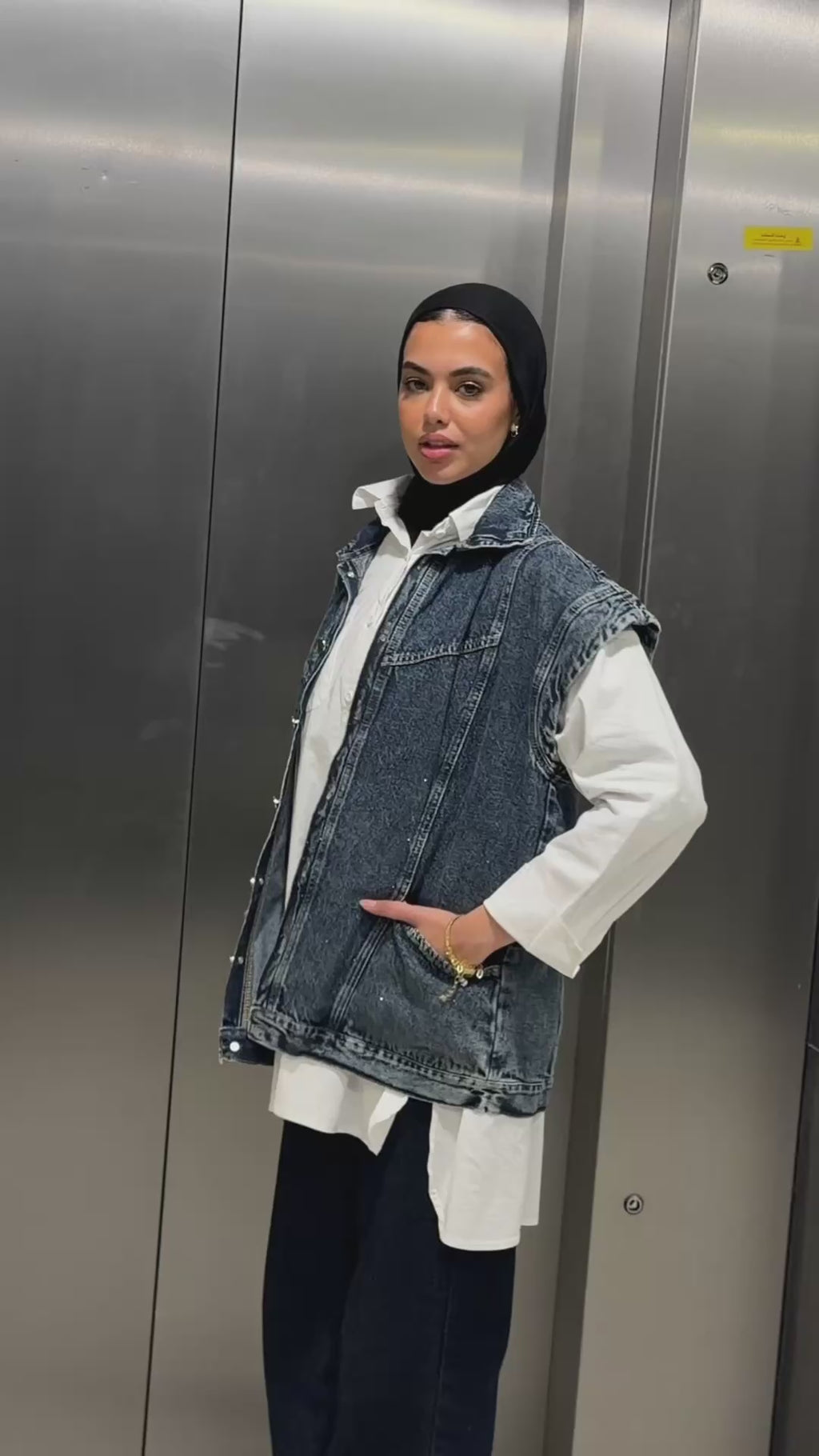 STUDDED Denim Vest in Dark blue