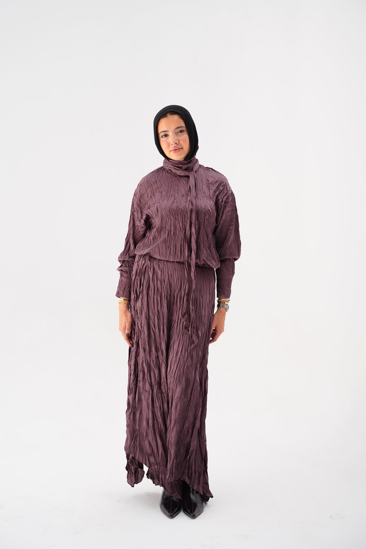 Anne Crushed skirt in Mauve wine