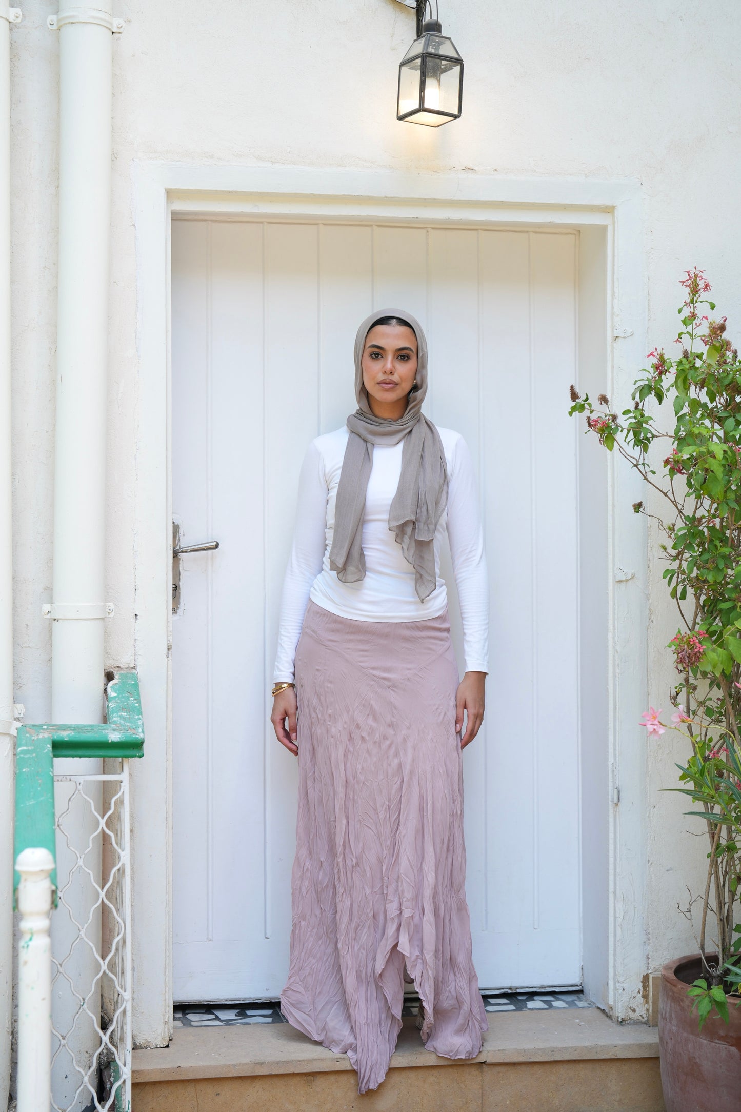 Lilia Crushed Skirt in Dusty Rose
