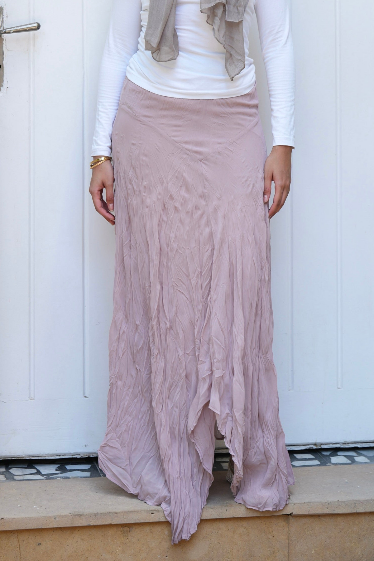 Lilia Crushed Skirt in Dusty Rose