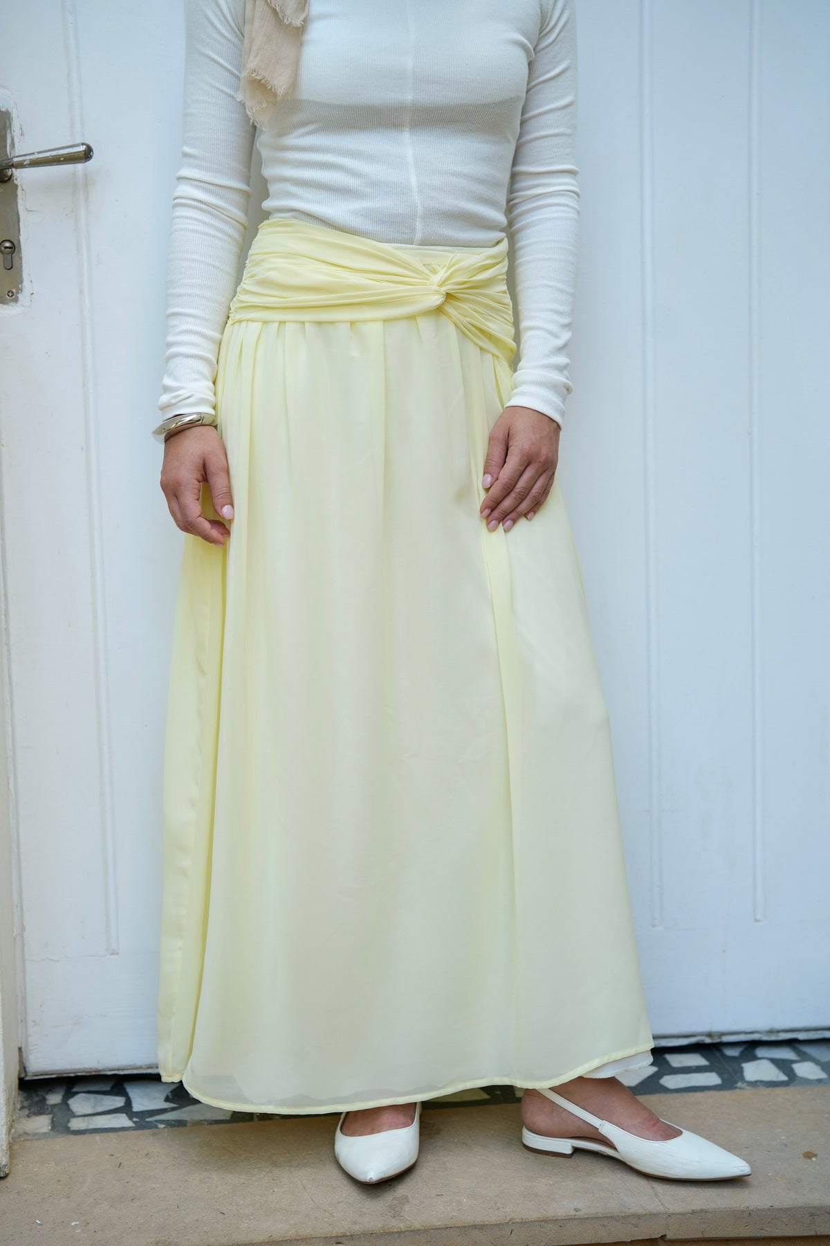 Ruby Twisted Skirt in Butter yellow