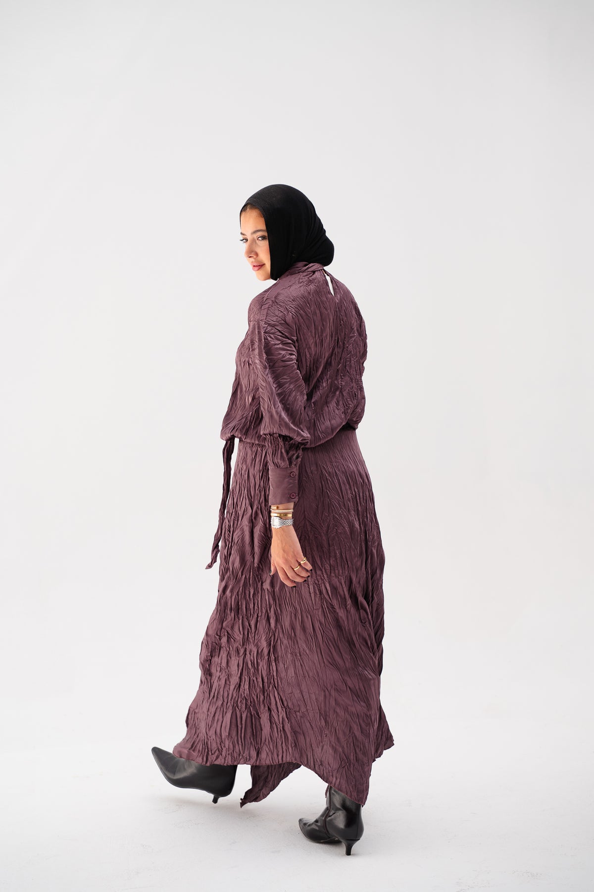 Anne Crushed skirt in Mauve wine