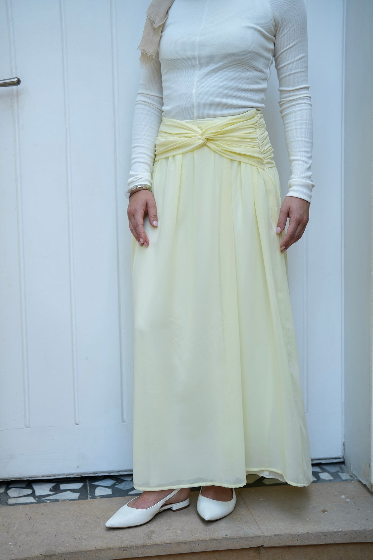 Ruby Twisted Skirt in Butter yellow