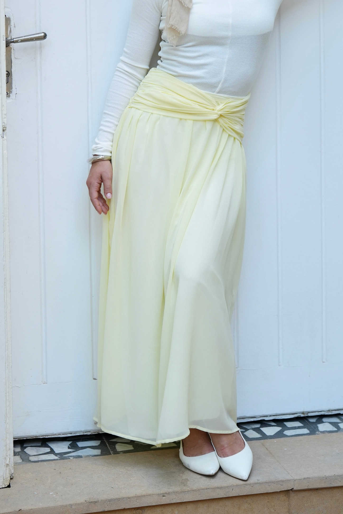 Ruby Twisted Skirt in Butter yellow