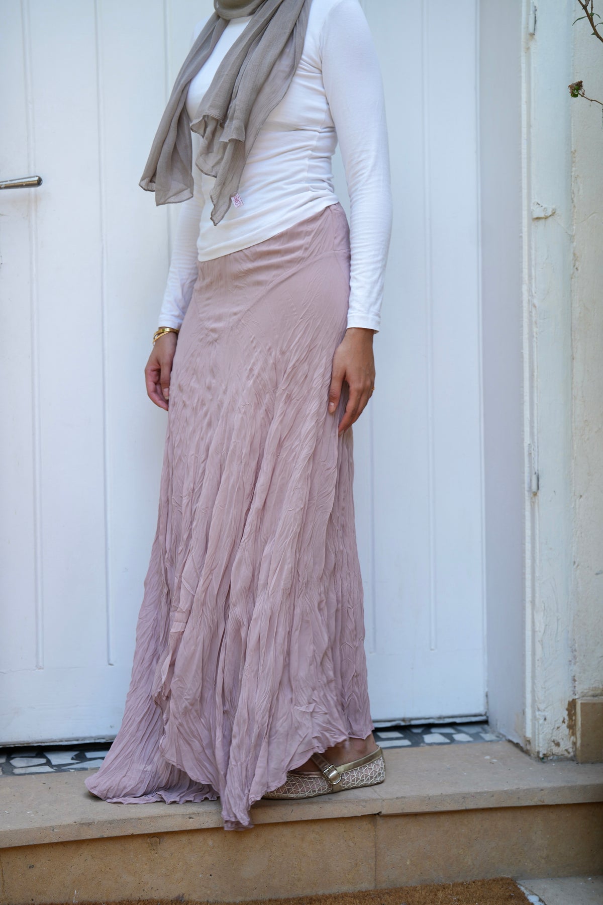 Lilia Crushed Skirt in Dusty Rose