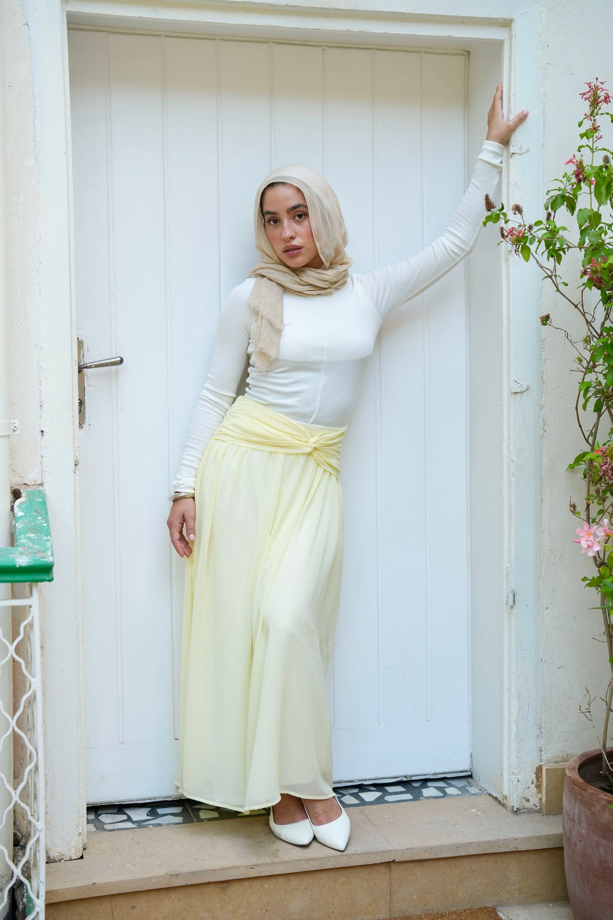 Ruby Twisted Skirt in Butter yellow