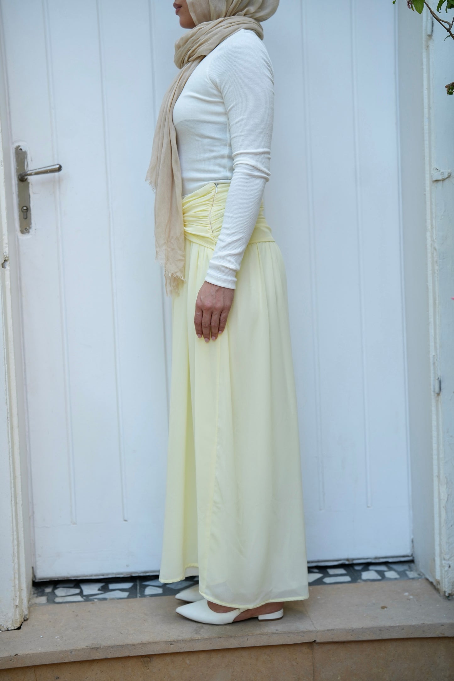 Ruby Twisted Skirt in Butter yellow