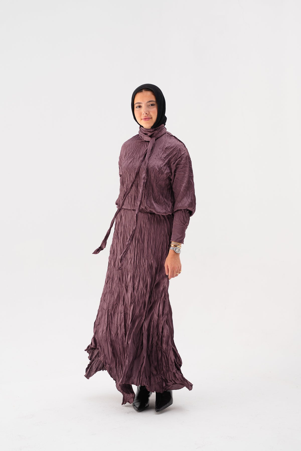 Anne Crushed skirt in Mauve wine