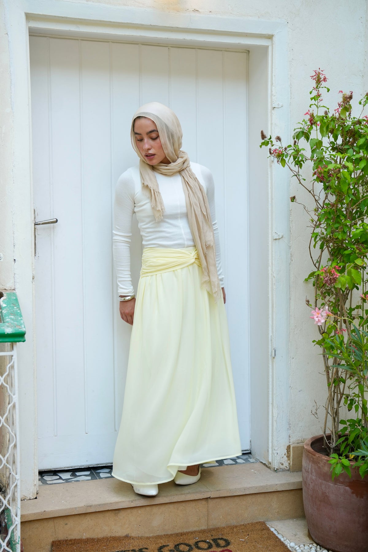 Ruby Twisted Skirt in Butter yellow