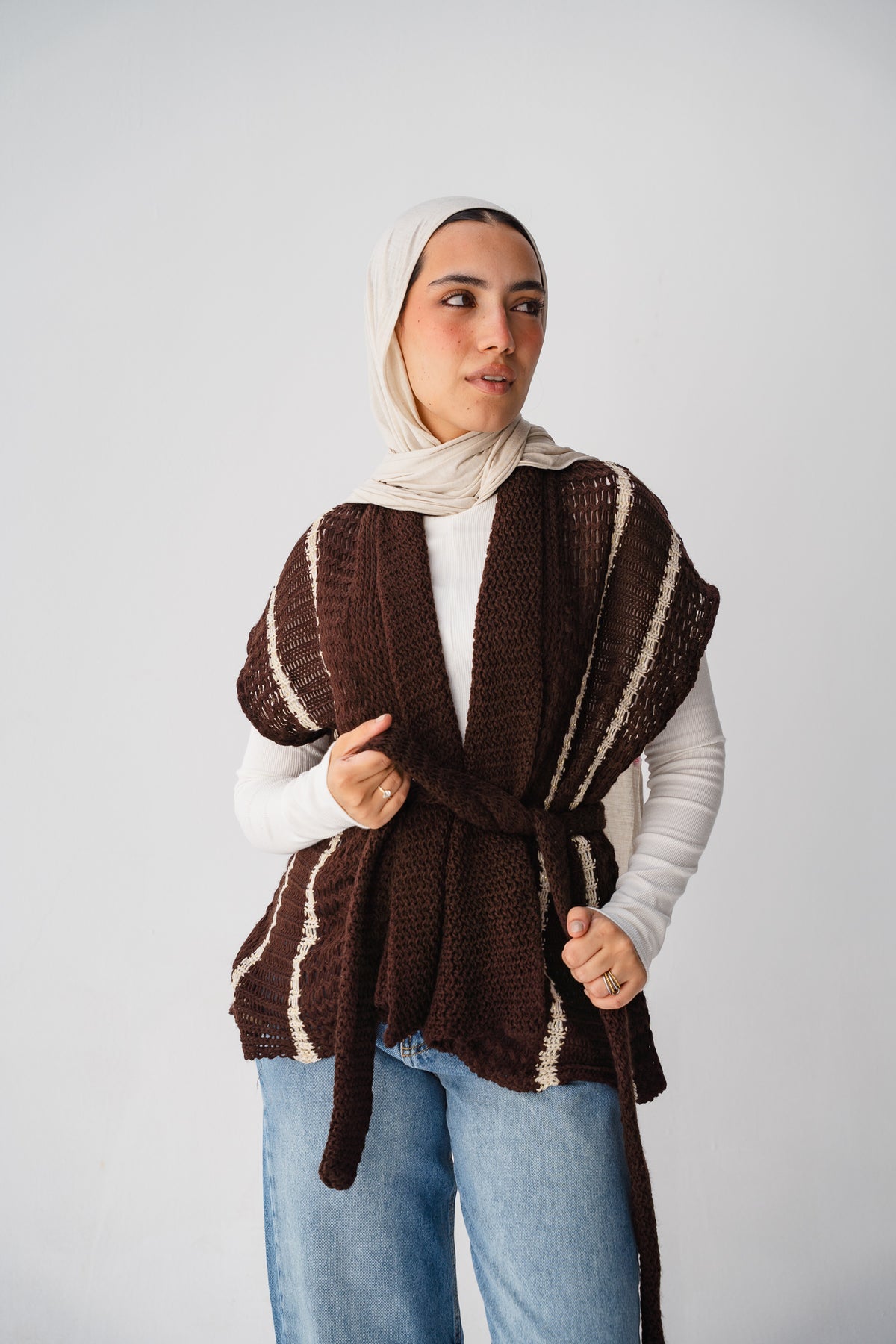 Gold Threads Knit Vest in Brown