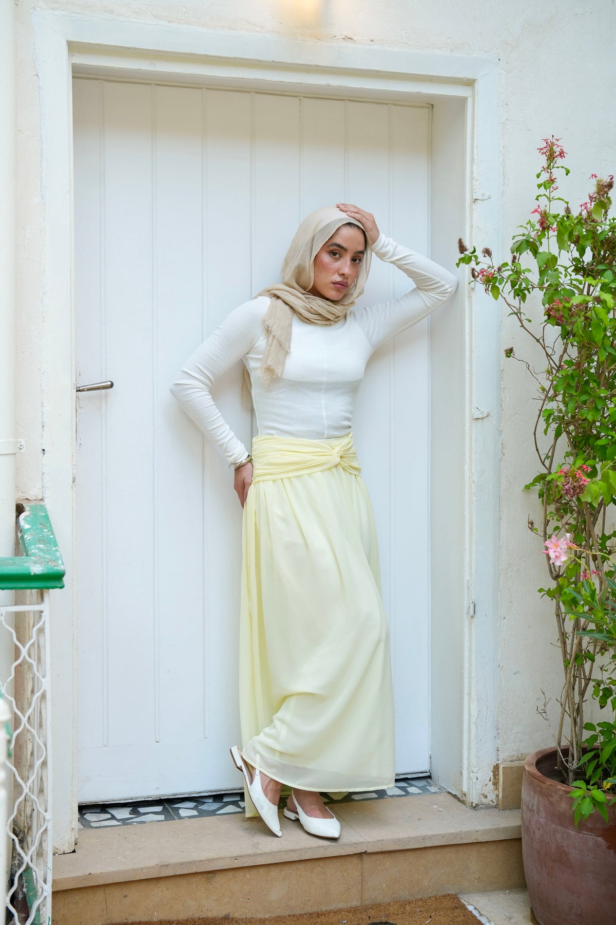 Ruby Twisted Skirt in Butter yellow
