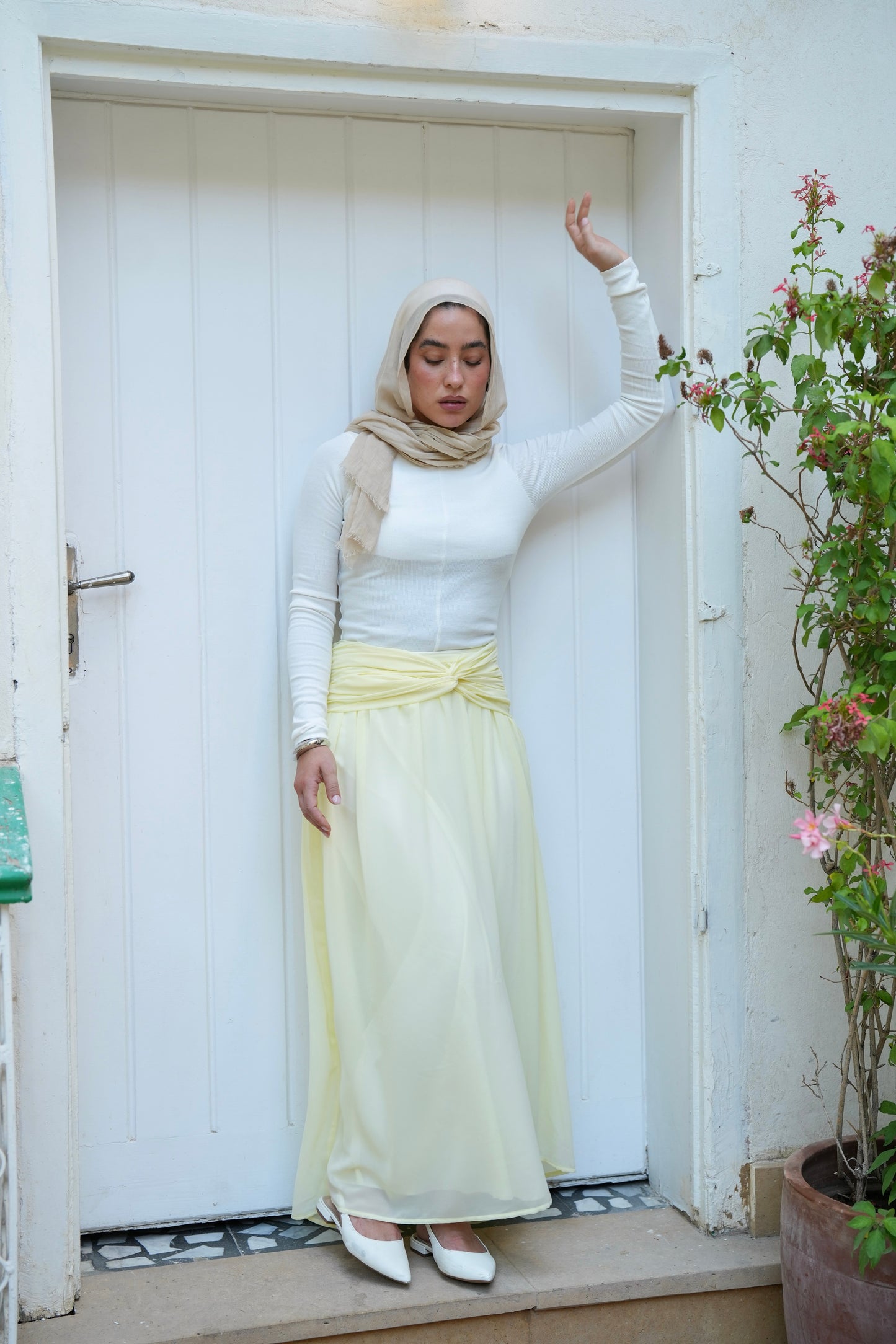 Ruby Twisted Skirt in Butter yellow