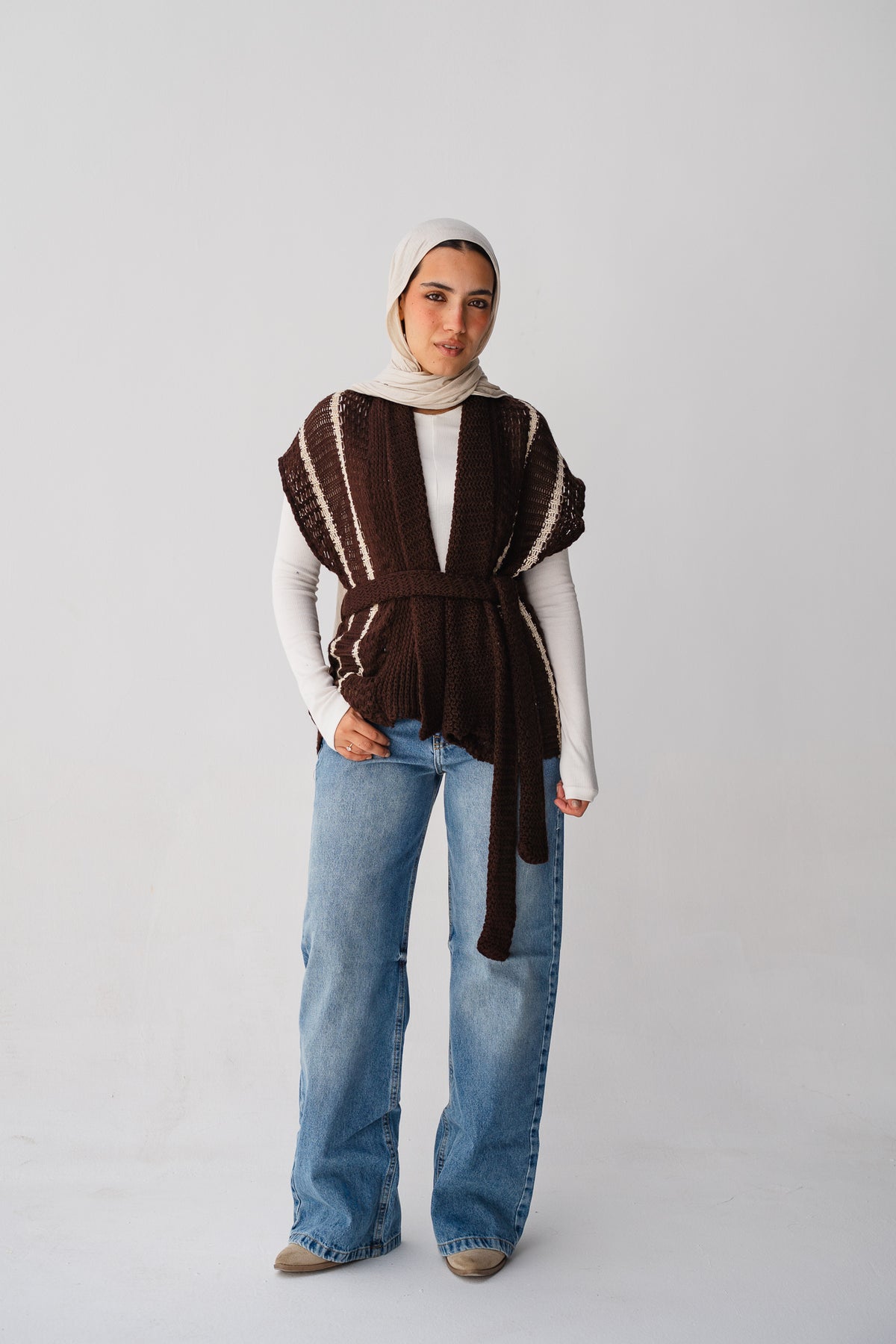 Gold Threads Knit Vest in Brown