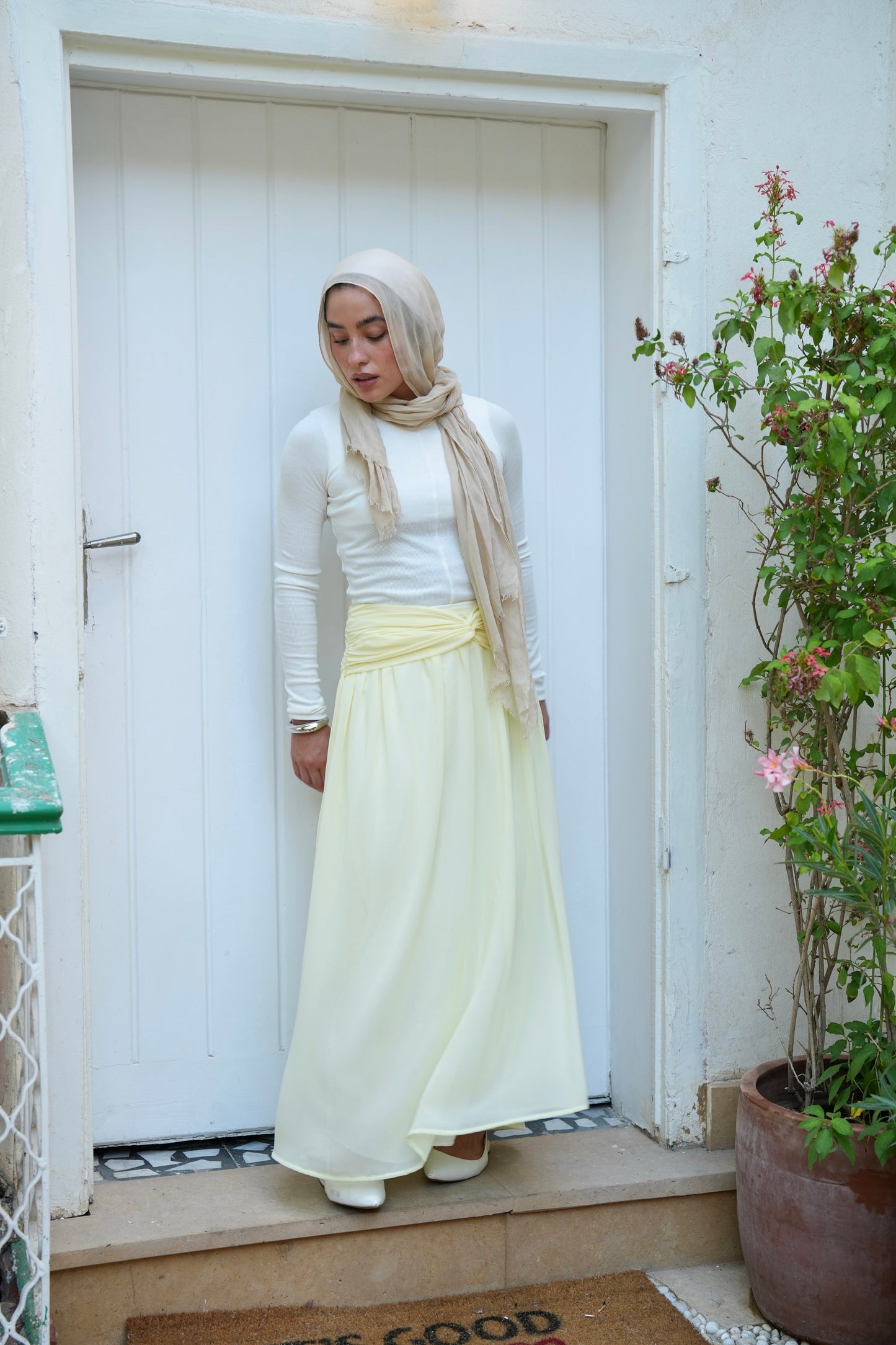 Ruby Twisted Skirt in Butter yellow