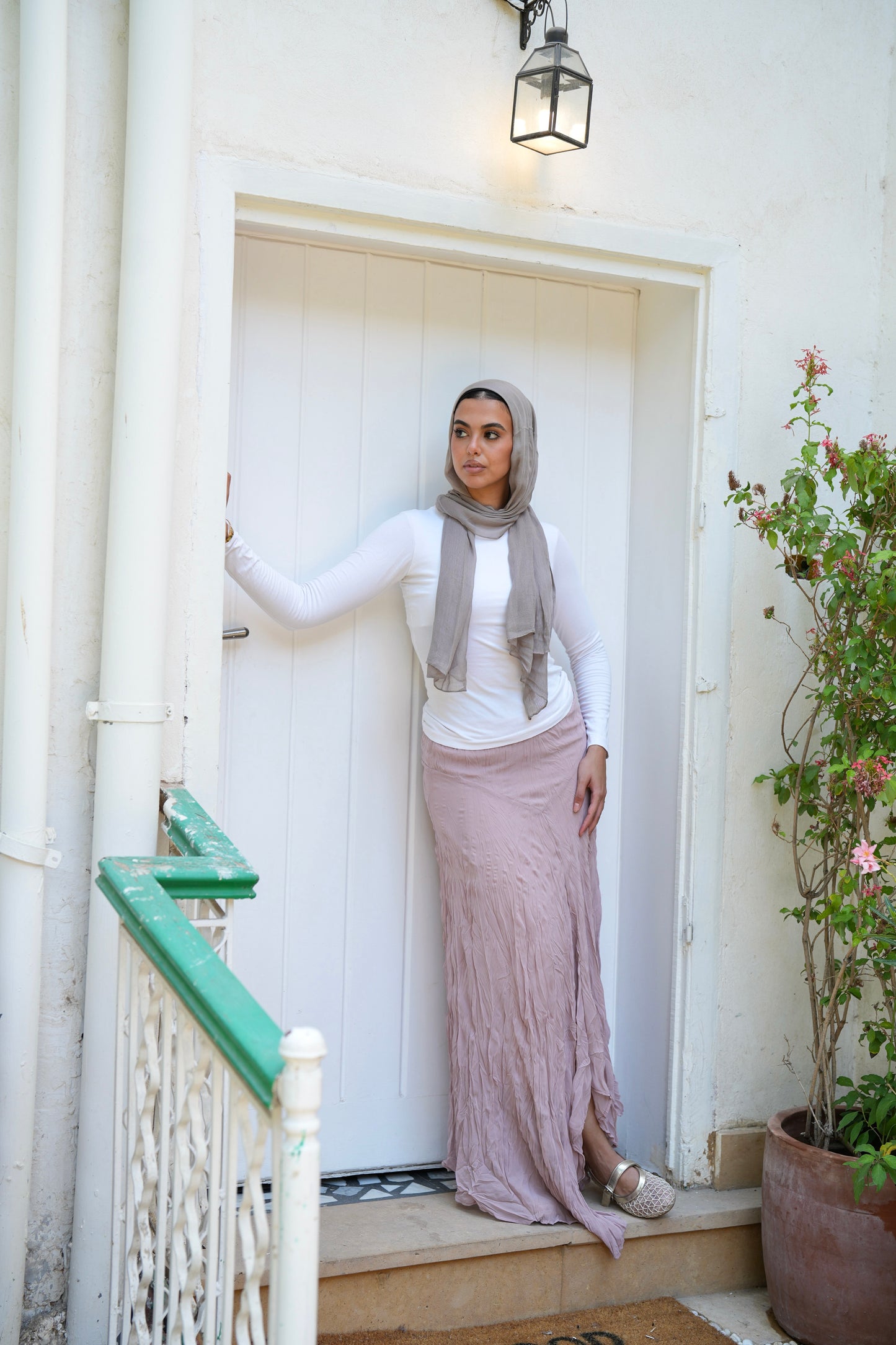 Lilia Crushed Skirt in Dusty Rose