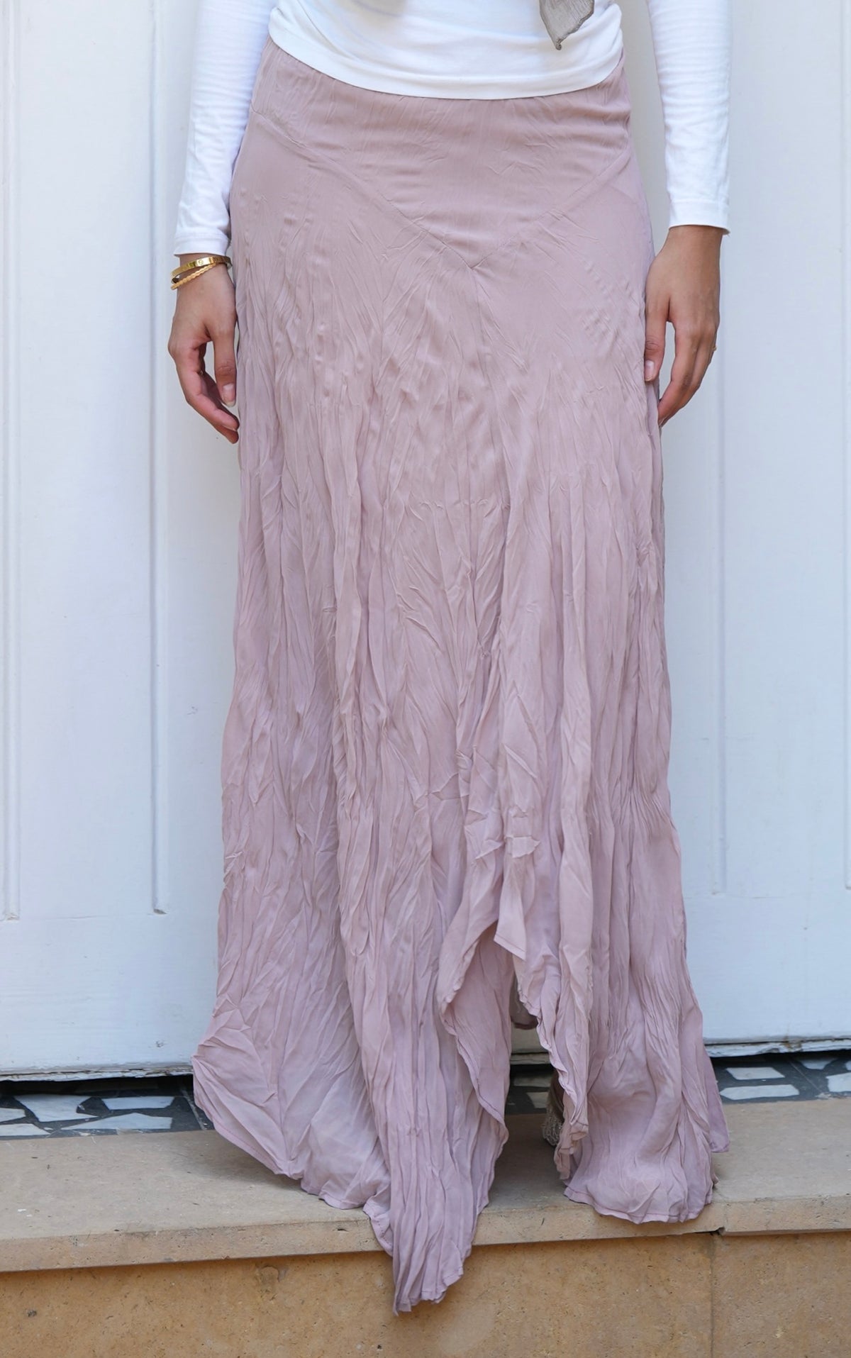 Lilia Crushed Skirt in Dusty Rose