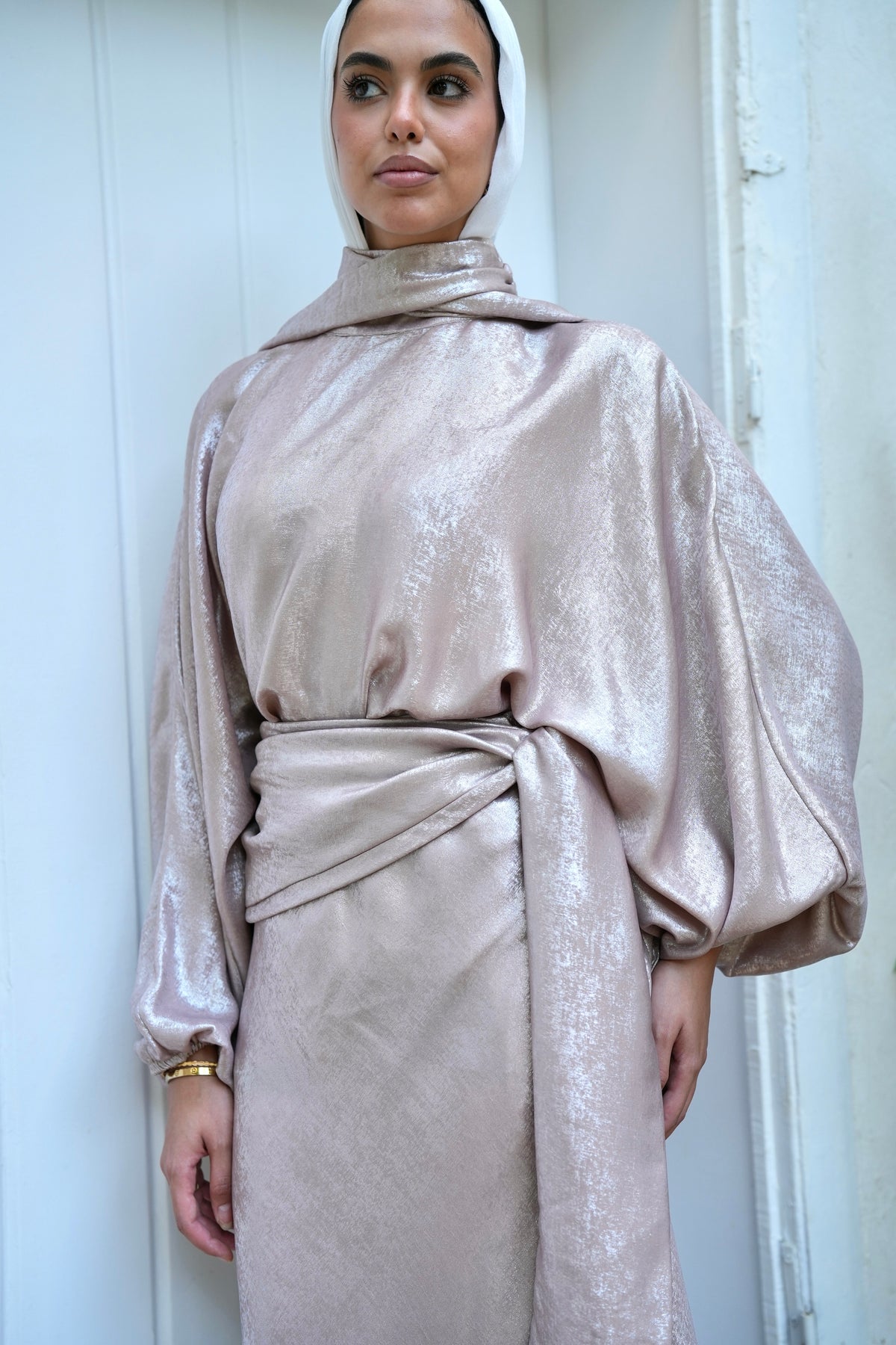 Naya Shimmer Wrap Set in Rose