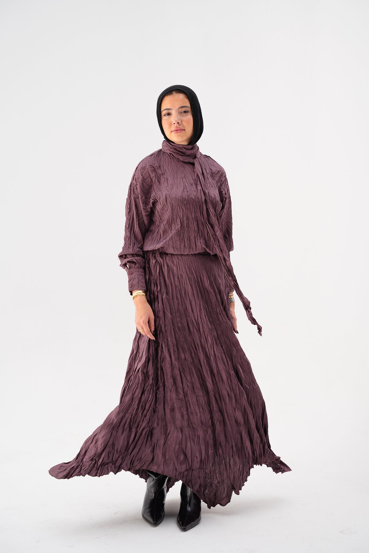 Anne Crushed skirt in Mauve wine