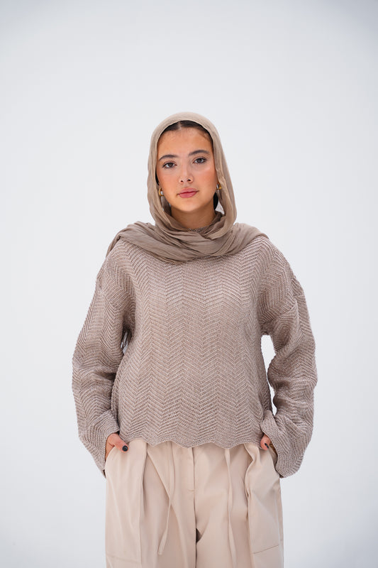 Glimmer Waves Pullover in Shimmer Off White