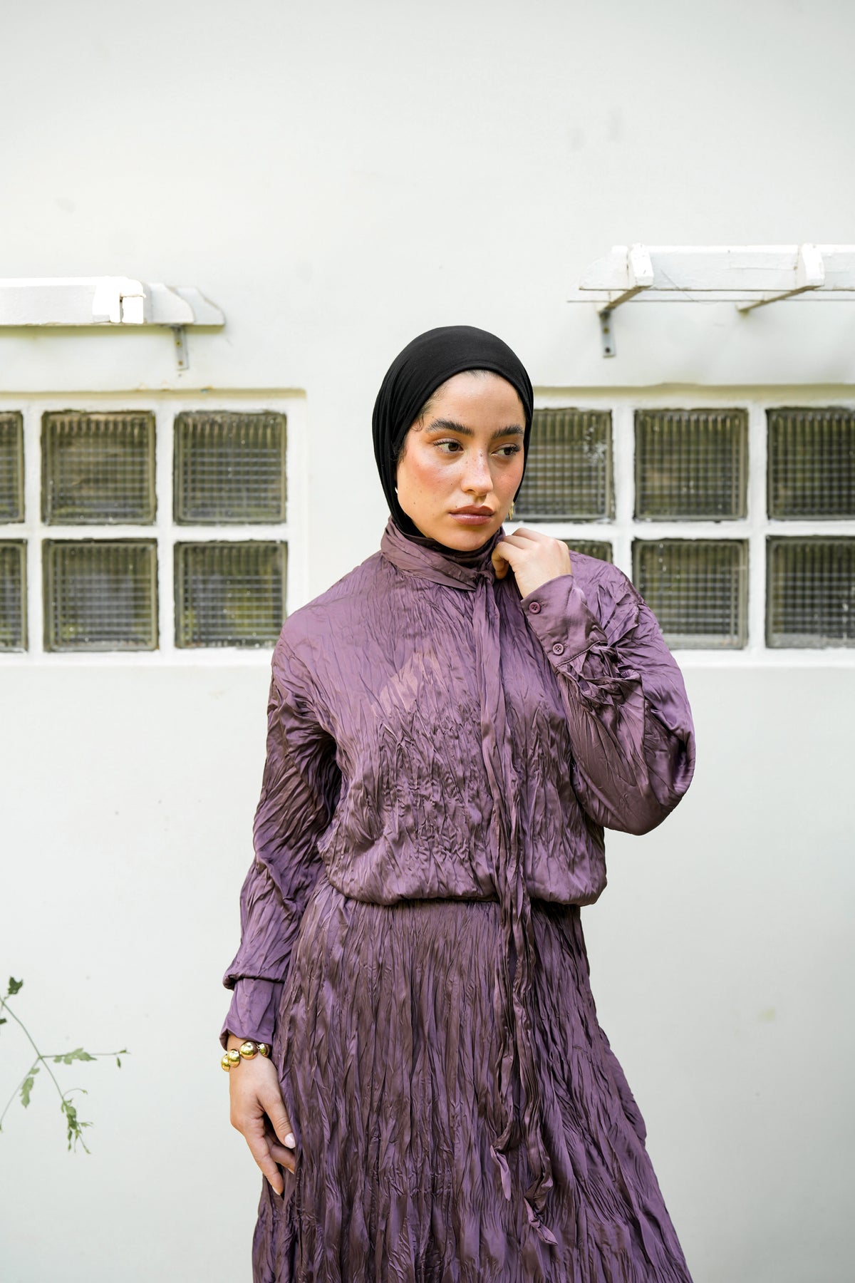 Anne Crushed skirt in Mauve wine