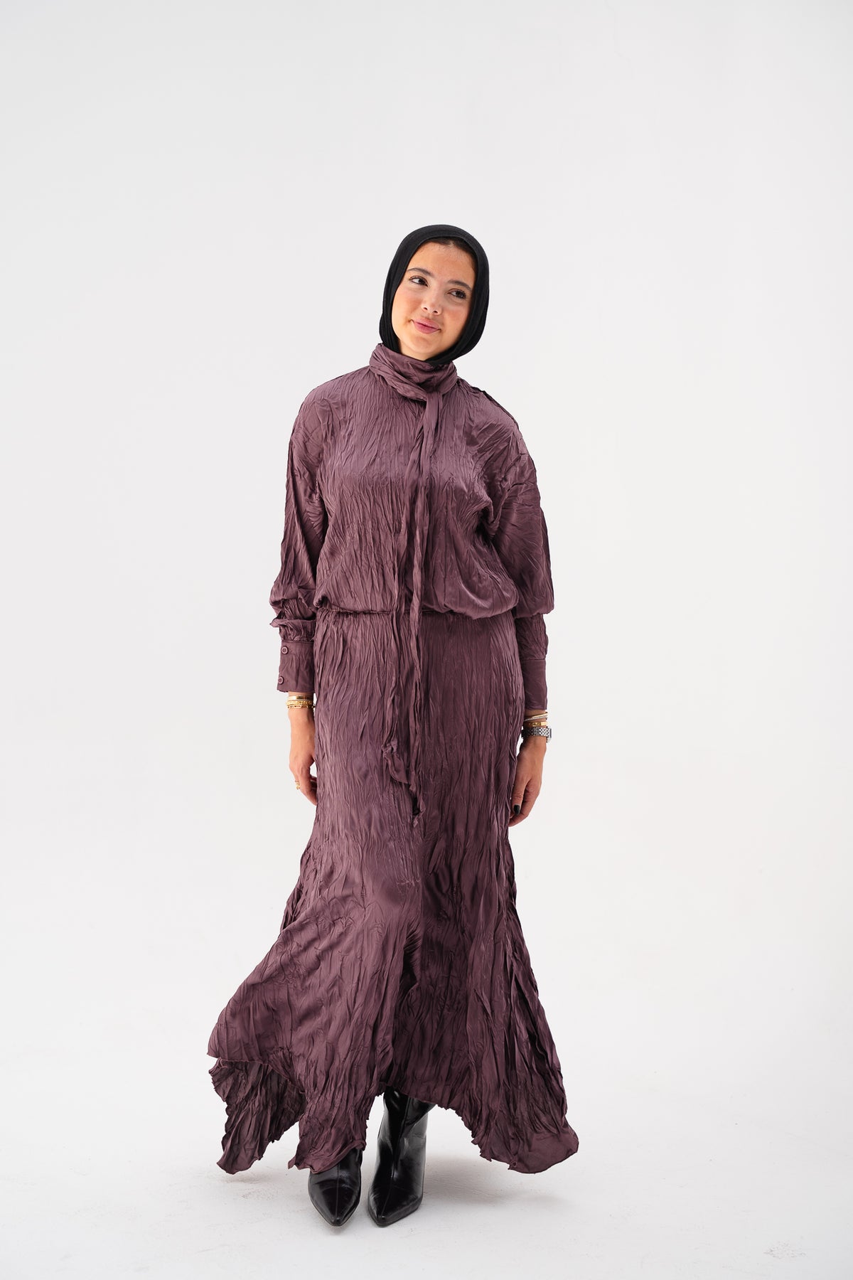 Anne Crushed skirt in Mauve wine