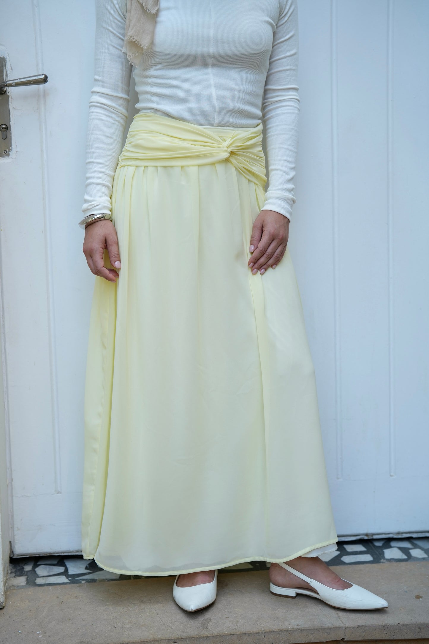 Ruby Twisted Skirt in Butter yellow