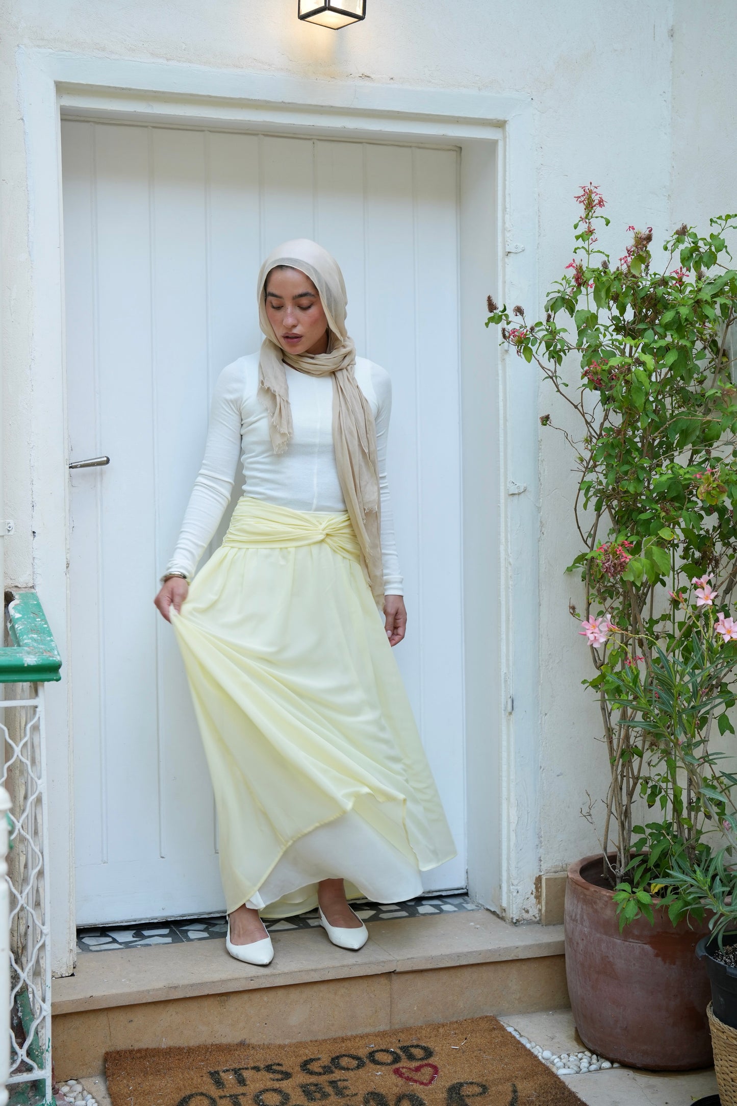 Ruby Twisted Skirt in Butter yellow