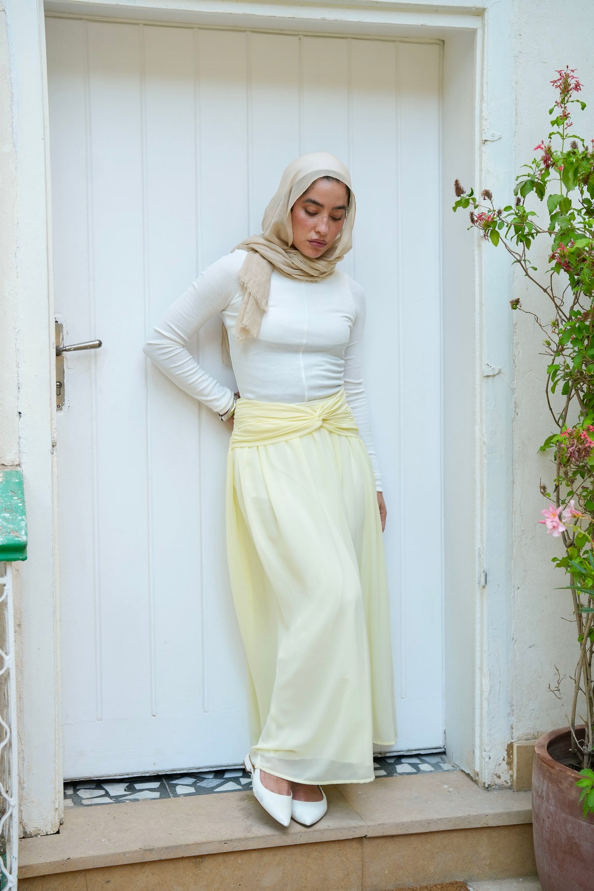Ruby Twisted Skirt in Butter yellow