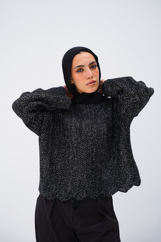 Glimmer Waves Pullover in Shimmer Black