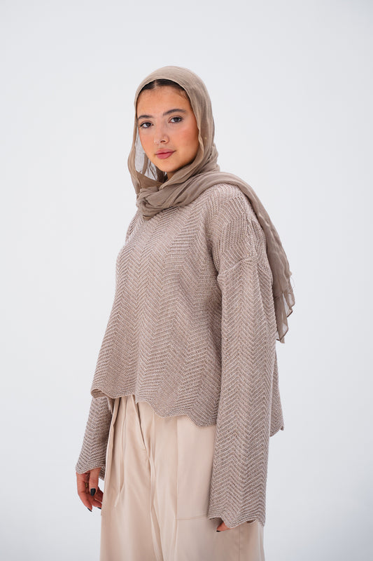 Glimmer Waves Pullover in Shimmer Off White