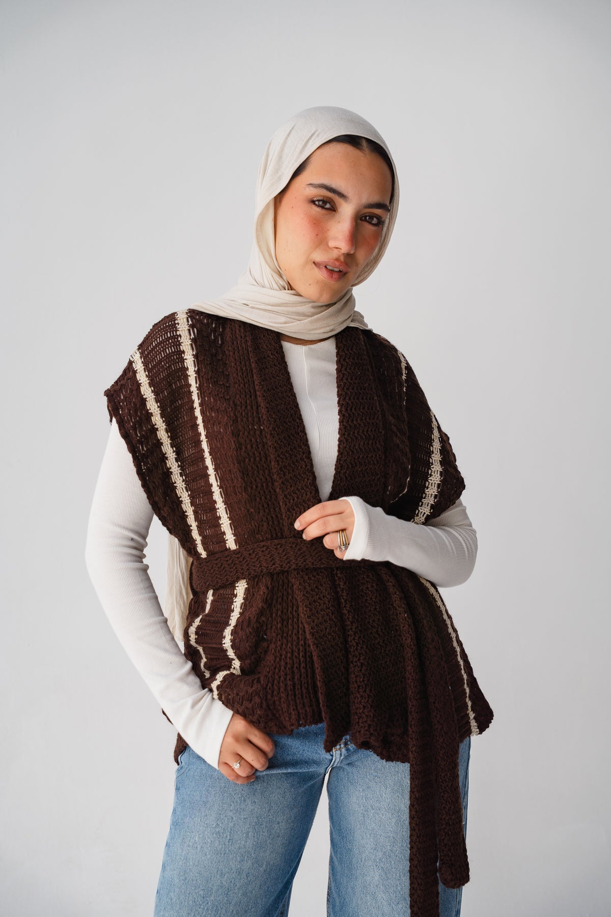 Gold Threads Knit Vest in Brown