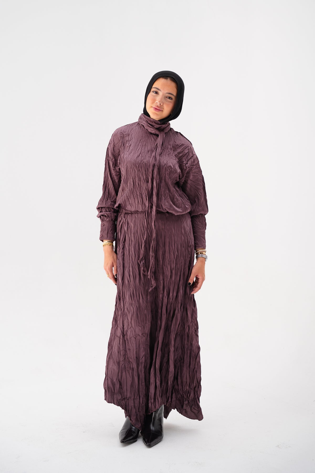 Anne Crushed skirt in Mauve wine