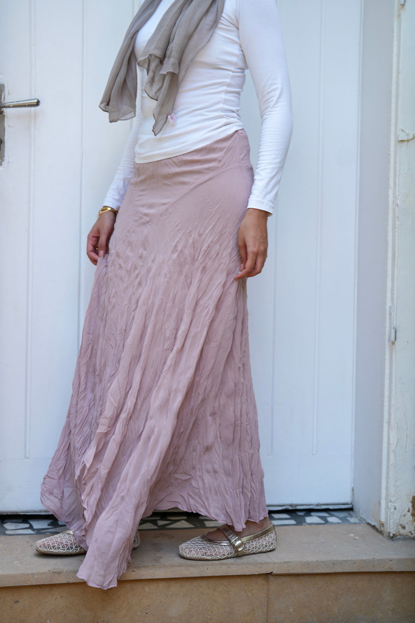 Lilia Crushed Skirt in Dusty Rose
