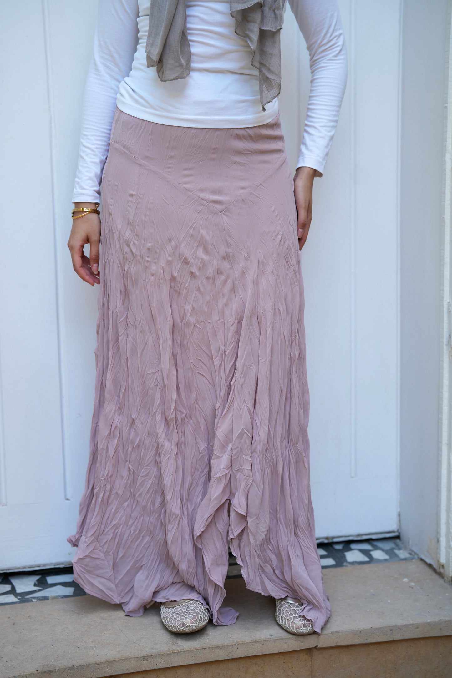 Lilia Crushed Skirt in Dusty Rose