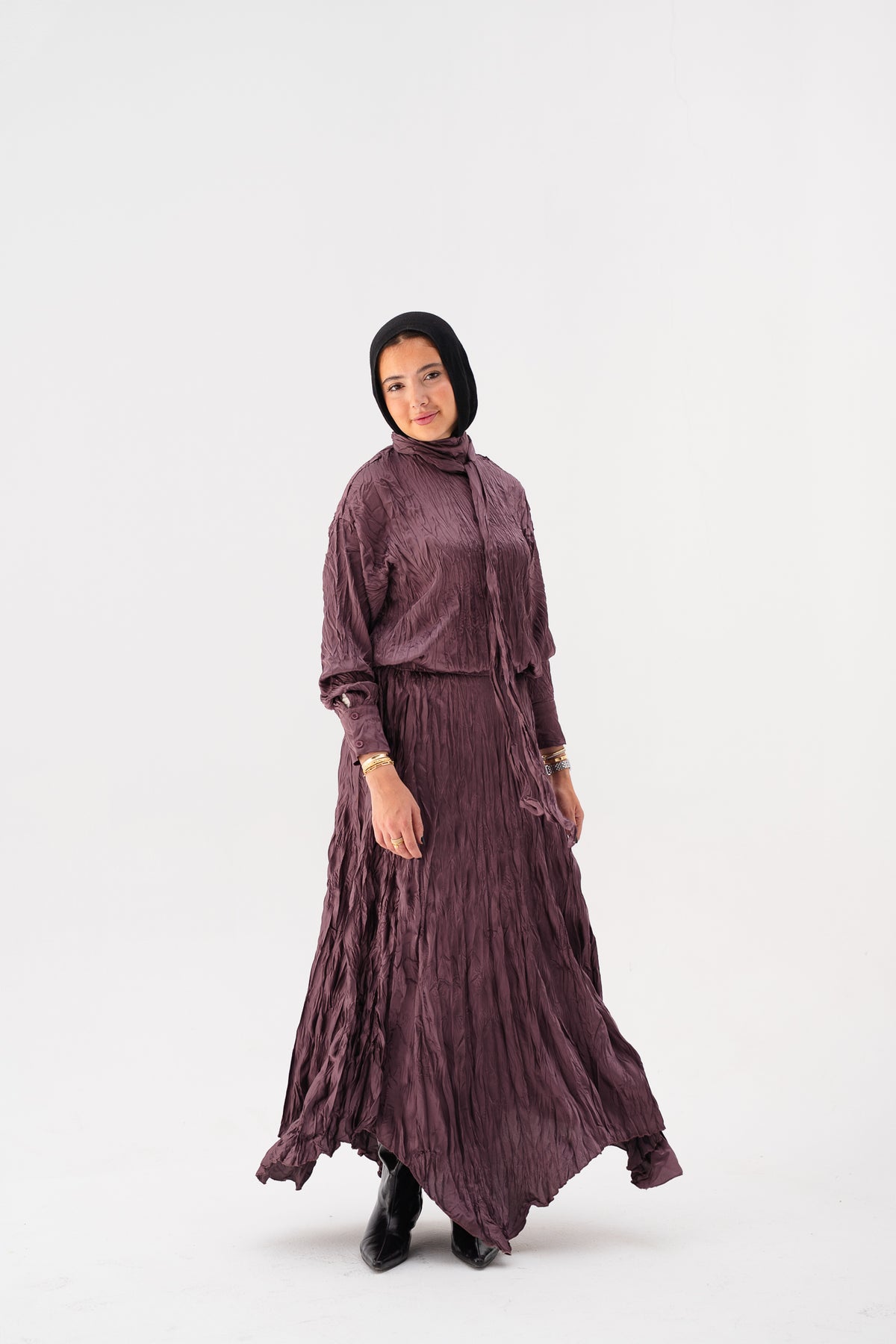 Anne Crushed skirt in Mauve wine