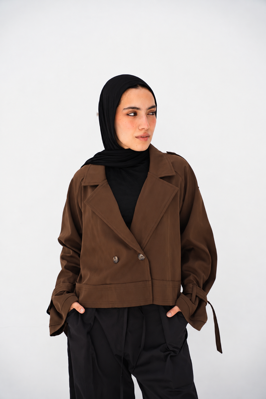 Cropped Trench Coat in Brown
