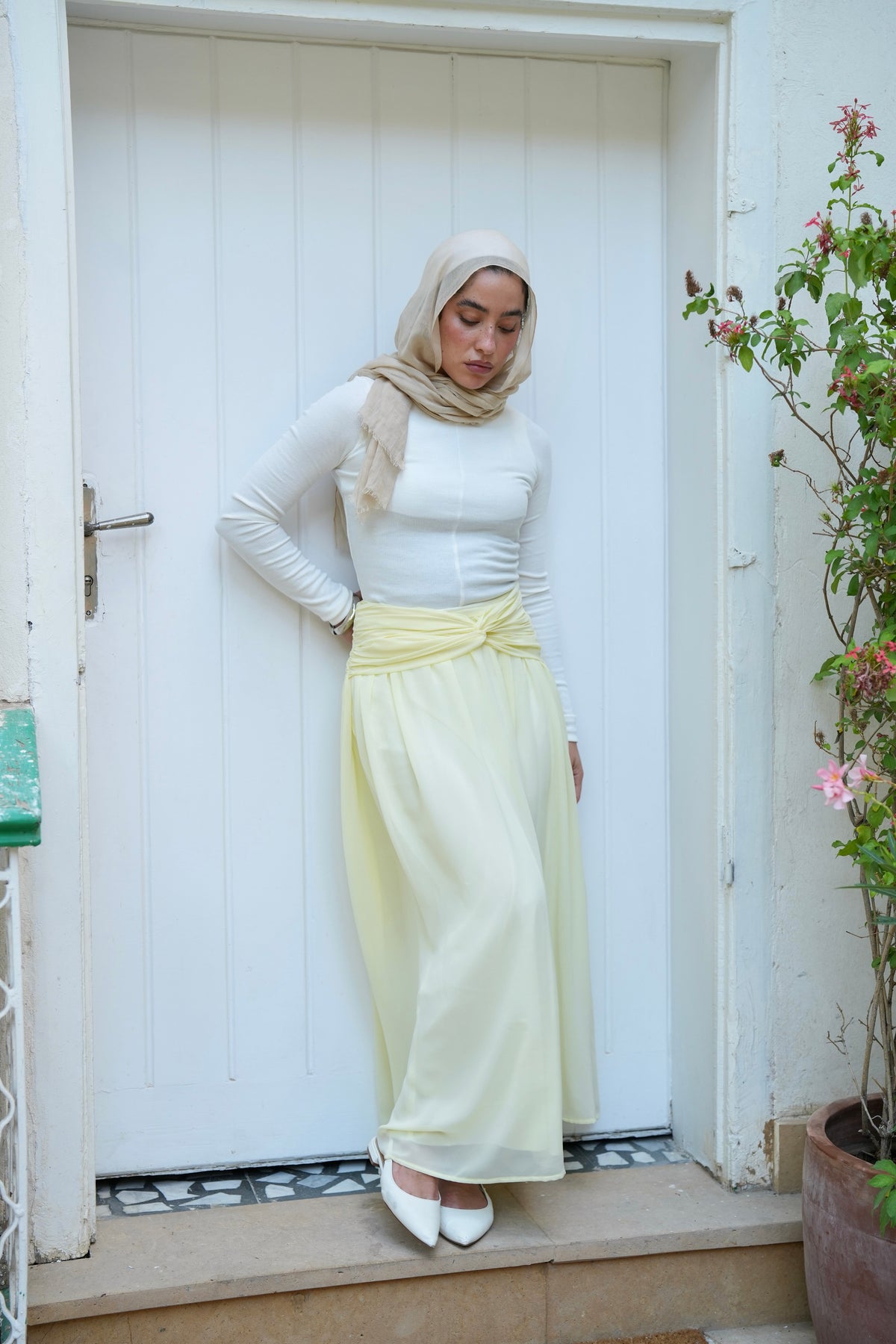 Ruby Twisted Skirt in Butter yellow