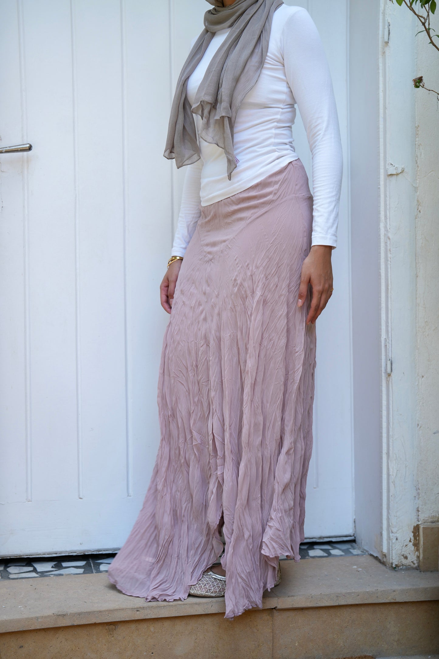 Lilia Crushed Skirt in Dusty Rose