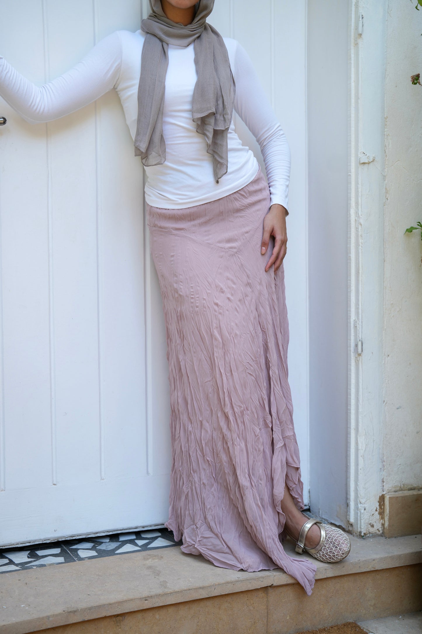 Lilia Crushed Skirt in Dusty Rose