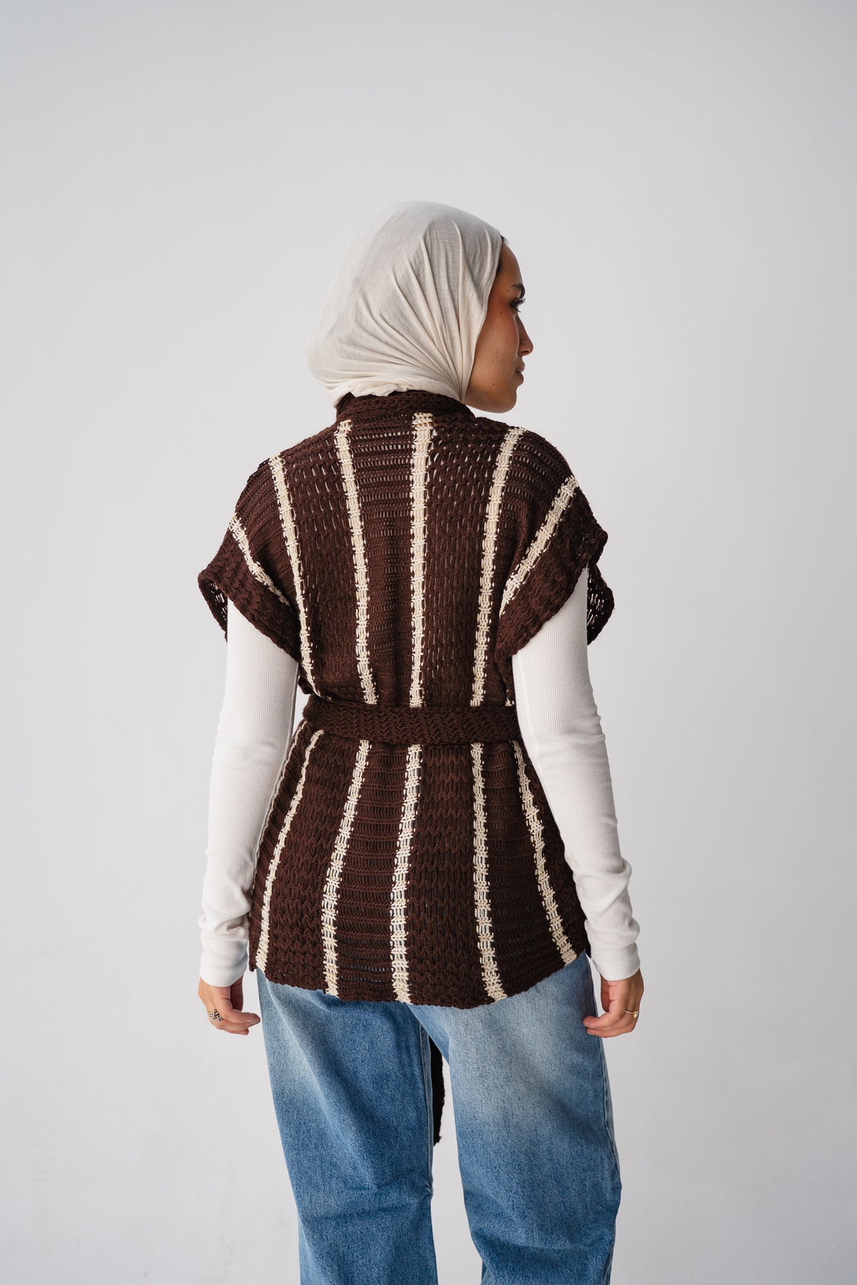 Gold Threads Knit Vest in Brown
