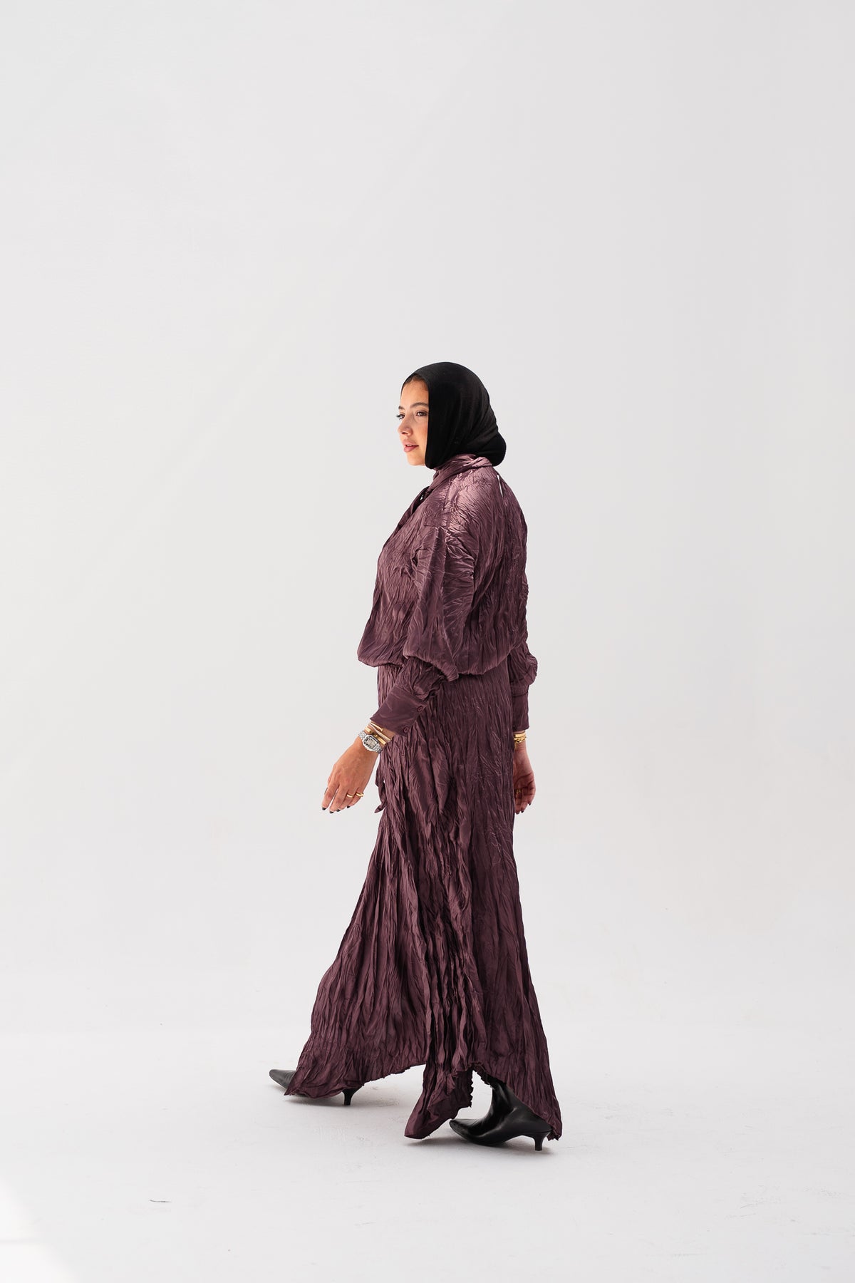 Anne Crushed skirt in Mauve wine