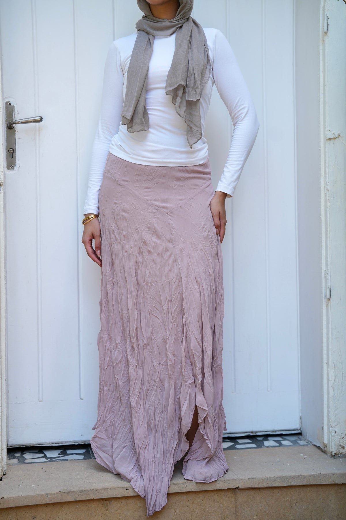 Lilia Crushed Skirt in Dusty Rose